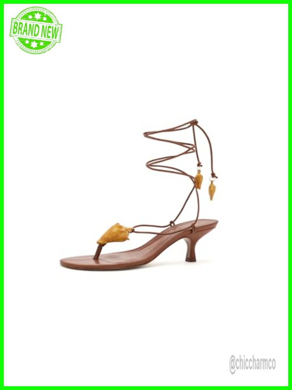 Shell Macrame Leather Kitten Heel Lace Up Sandals Made in Brazil